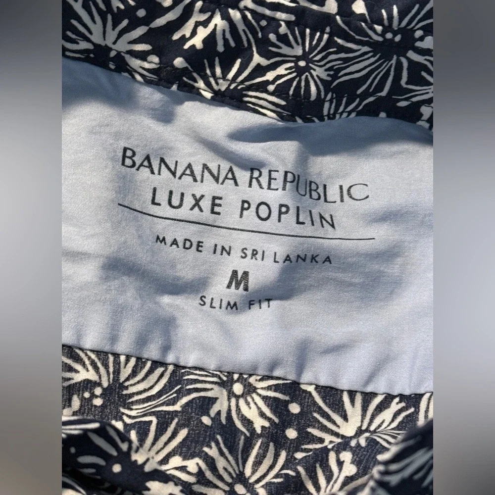 Banana Republic Men's m Slim-fit Luxe Poplin Shirt Navy white Fourth of July EUC